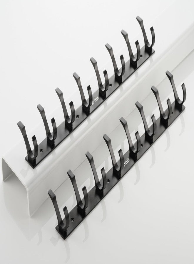 iSTAR Stainless Steel 8 Pin Bathroom Cloth Hooks Hanger Door Bathroom Robe Hooks Rail for Hanging Keys,Clothes,Towel Steel Hook (Black, Pack of 2) - Image 1